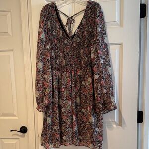 ARULA Floral Print Tunic with Black and Pink Accents